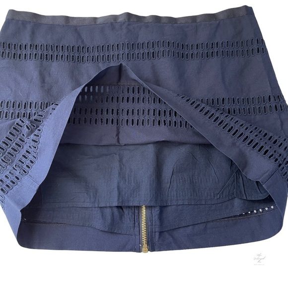 Gap Navy Blue Striped Embroidered Eyelet Mini Skirt Gold Zip Back Detail 8 - Picture 2 of 9